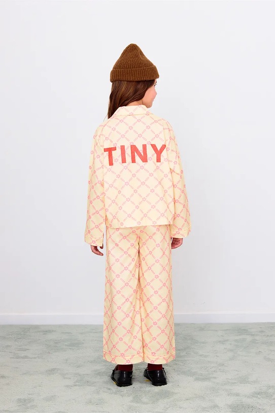 Tinycottons piżama bawełniana dziecięca FLOWER GRID SET beżowy AW25.346