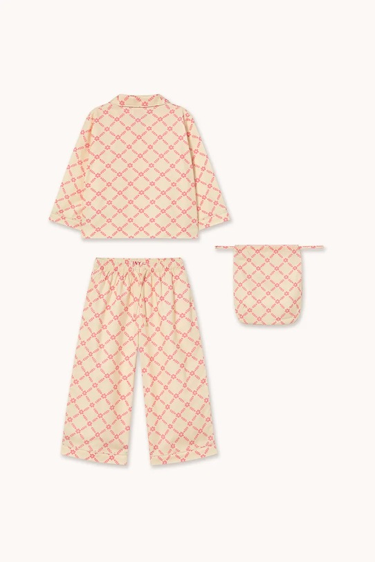 Dziewczynka Tinycottons piżama bawełniana dziecięca FLOWER GRID SET AW25.346 beżowy