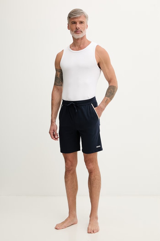 BOSS loungewear šortky pánské bavlněné s elastanem Unique Shorts CW 50545942 námořnická modř SS26