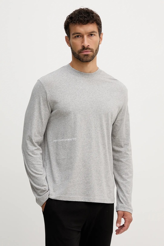 United Colors of Benetton longsleeve piżamowy bawełniany nadruk szary 30964M021