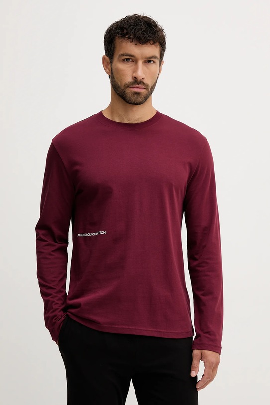 United Colors of Benetton camasa cu maneca lunga din bumbac munte burgundia 30964M021