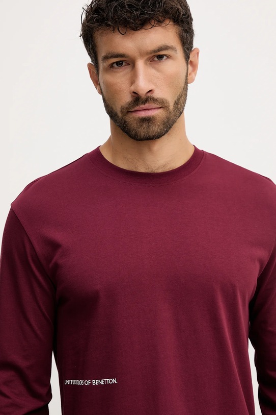 United Colors of Benetton camasa cu maneca lunga din bumbac burgundia 30964M021