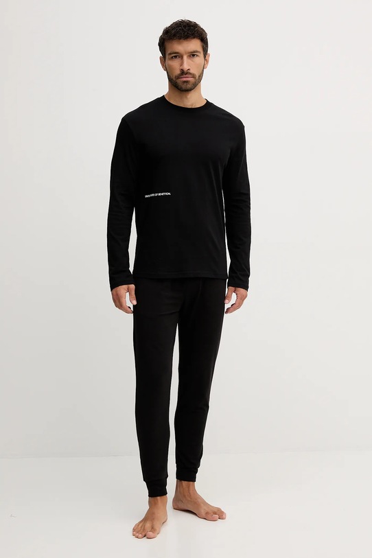 United Colors of Benetton longsleeve piżamowy bawełniany 30964M021 czarny AW25