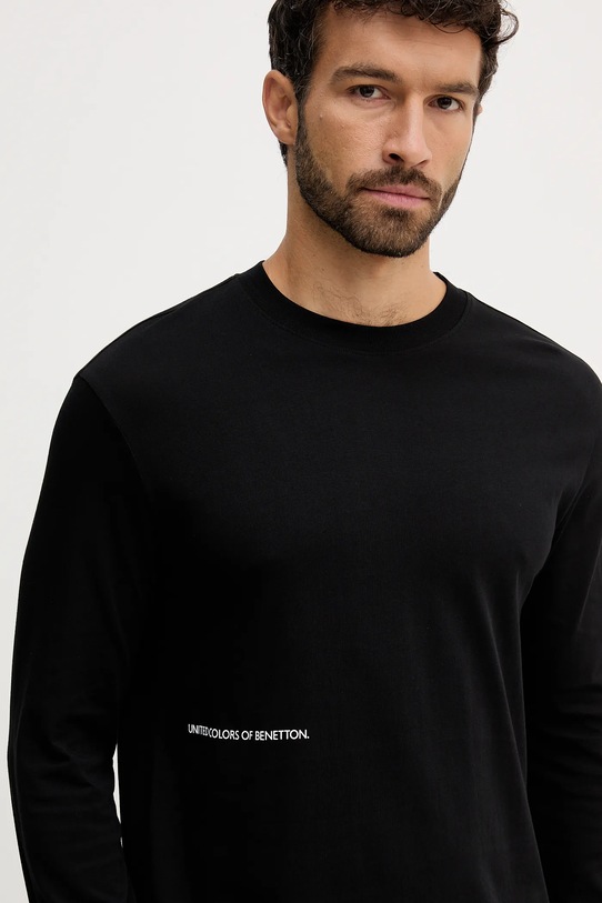 United Colors of Benetton longsleeve piżamowy bawełniany czarny 30964M021