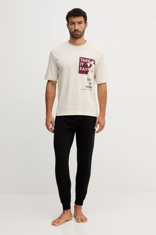 United Colors of Benetton t-shirt piżamowy bawełniany 30964M024 beżowy AW25