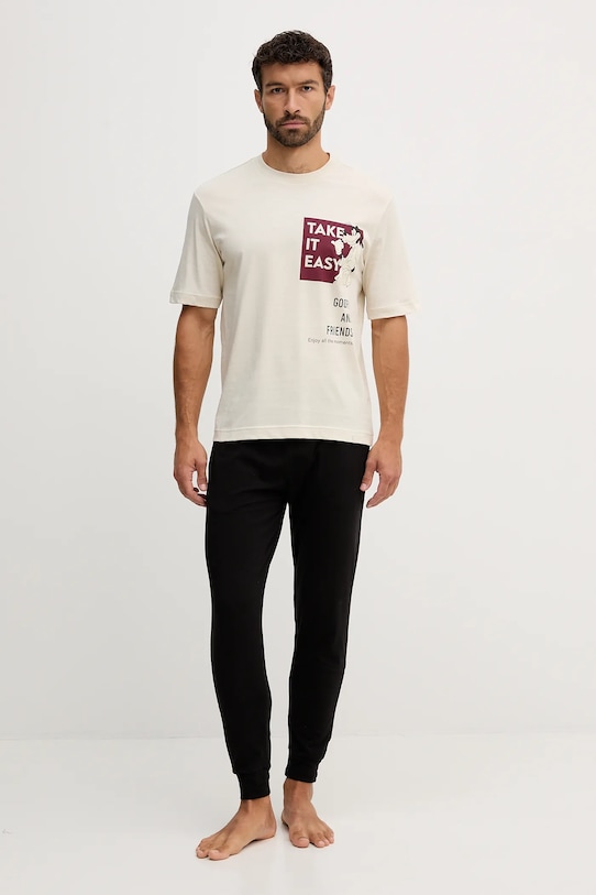 United Colors of Benetton t-shirt piżamowy bawełniany 30964M024 beżowy AW25