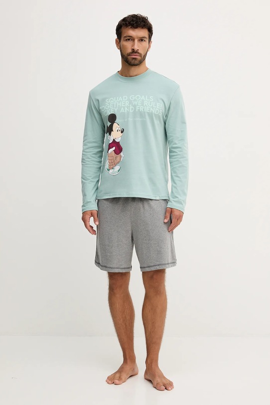 United Colors of Benetton longsleeve piżamowy bawełniany 3VR54M025 zielony AW25
