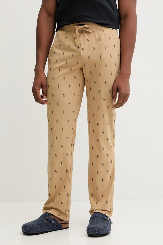 Хлопковые пижамные брюки Polo Ralph Lauren хлопок бежевый 714899514