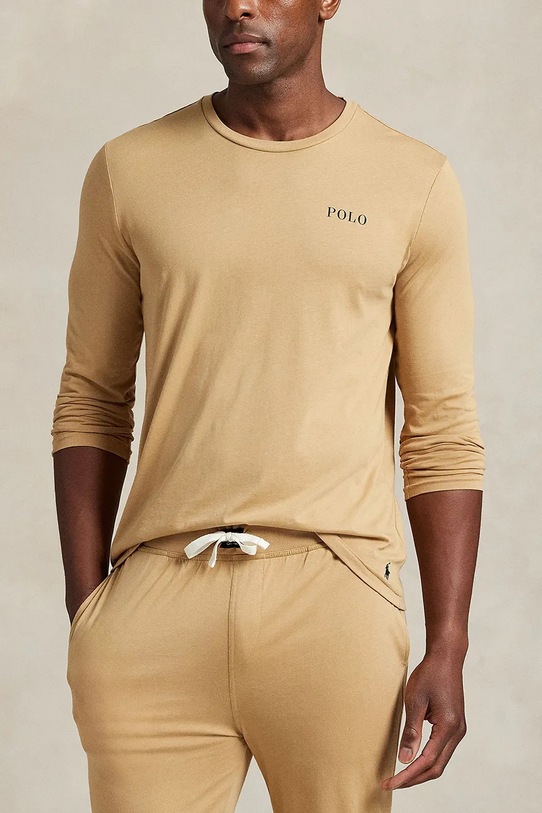 Піжамний бавовняний лонгслів Polo Ralph Lauren бавовна бежевий 714950582