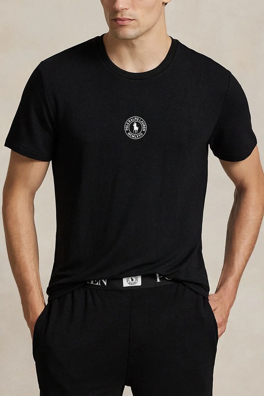 Βαμβακερή πιτζάμα μπλουζάκι Polo Ralph Lauren βαμβάκι μαύρο 714P01951