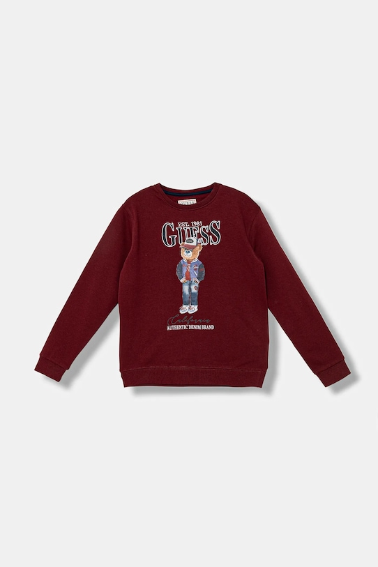 Παιδική βαμβακερή μπλούζα Guess χωρίς κουκούλα μπορντό L5YQ21.KAD74.9BYA