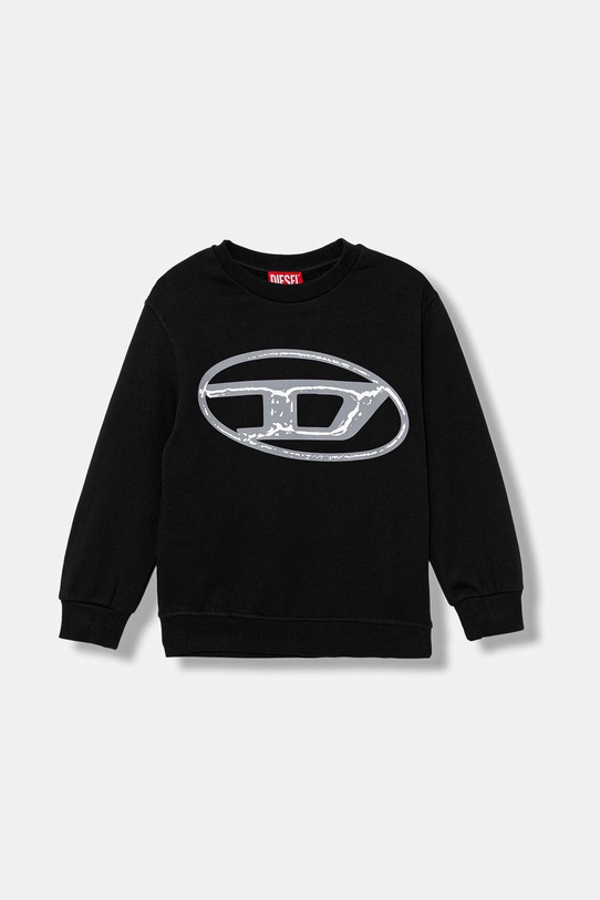 Otroški bombažen pulover Diesel SBONNIE OVER SWEAT-SHIRT Brez kapuce črna J02488