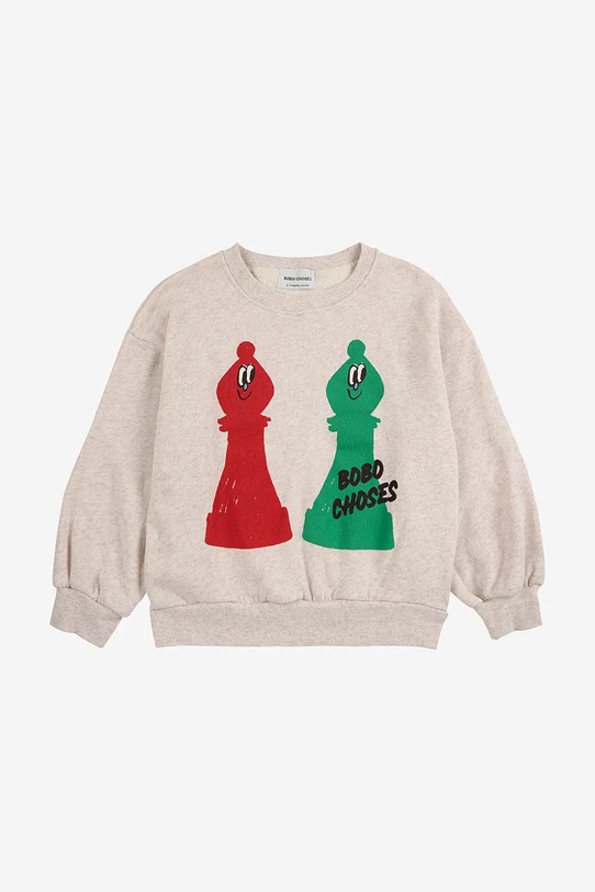 Detská bavlnená mikina Bobo Choses Checkmate 225AC032 béžová AW25