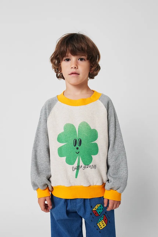 Bobo Choses bluza bawełniana dziecięca Lucky Clover 225AC041 szary