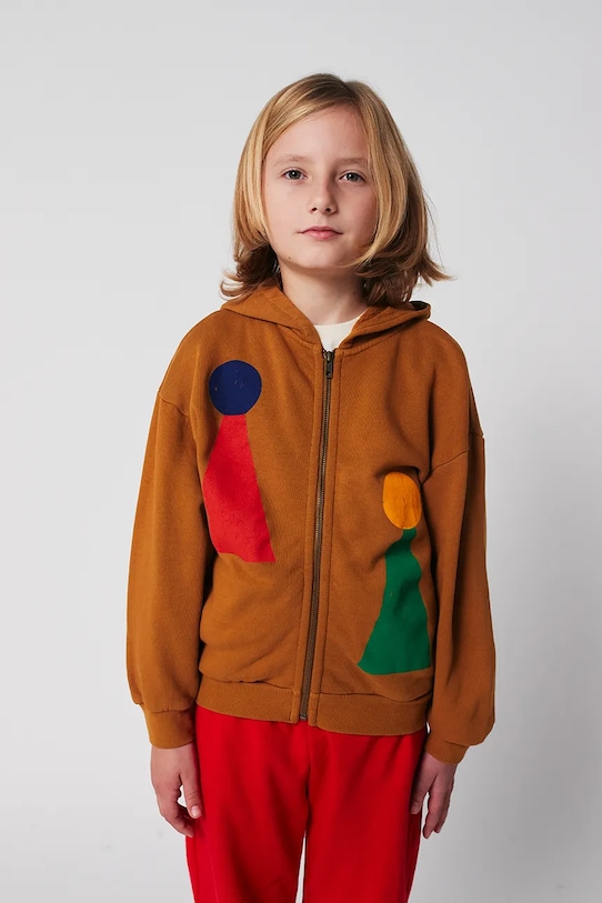 Bobo Choses bluza bawełniana dziecięca Chess Pawn z kapturem brązowy 225AC051