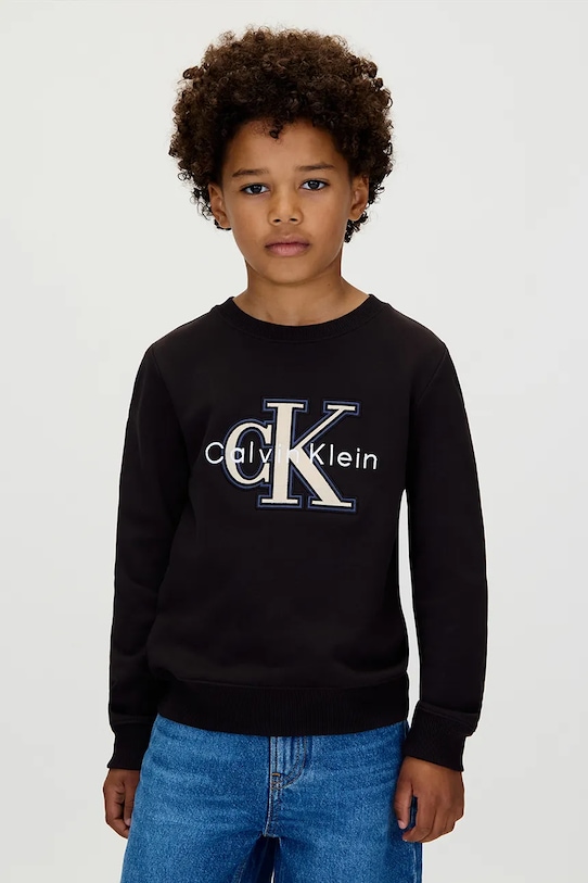Παιδική μπλούζα Calvin Klein Jeans με κουκούλα μαύρο IB0IB02585.9BYA