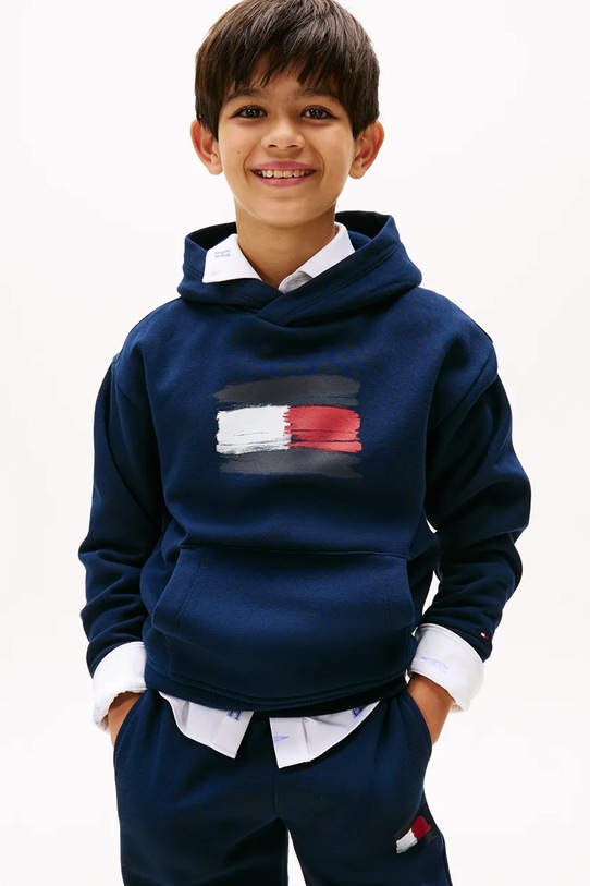 Dětská mikina Tommy Hilfiger s kapucí námořnická modř KB0KB10112.104.122.9BYA