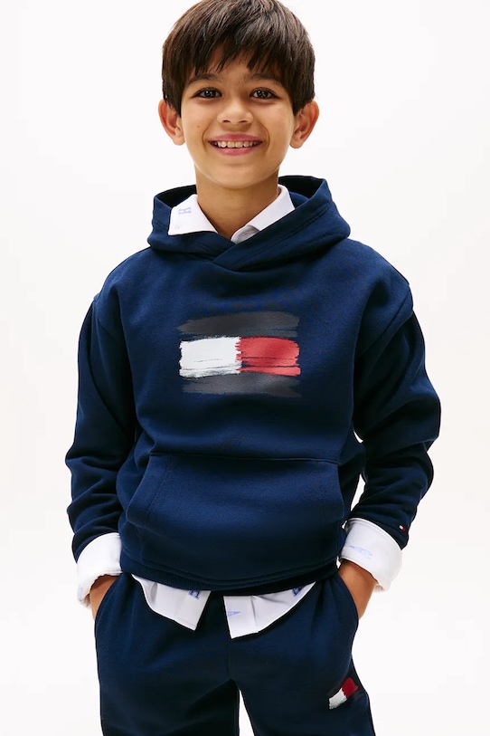 Dětská mikina Tommy Hilfiger s kapucí námořnická modř KB0KB10112.104.122.9BYA