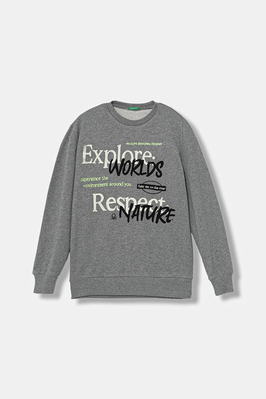 Dětská bavlněná mikina United Colors of Benetton bez kapuce šedá 3J68C10QK.G.seasonal