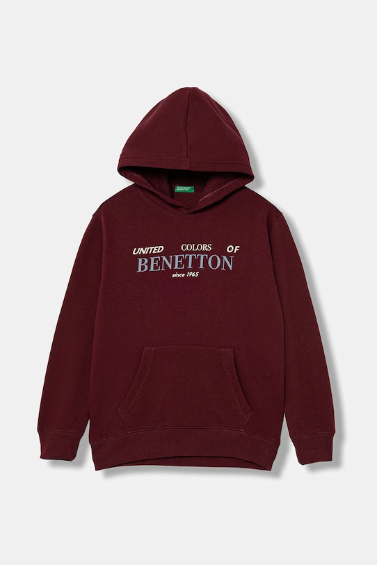 Dětská bavlněná mikina United Colors of Benetton s kapucí burgundské 3J68C204V.G.seasonal