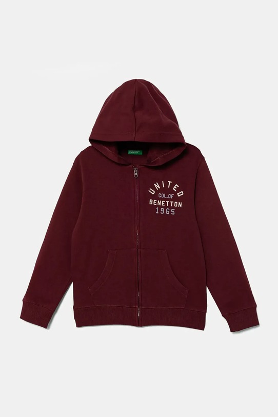 Otroški bombažen pulover United Colors of Benetton S kapuco bordo 3J68C505C.G.seasonal