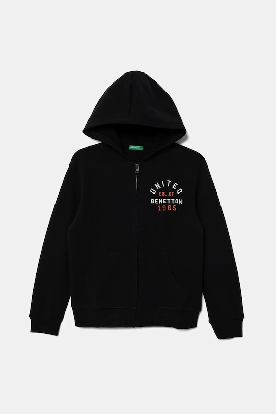 United Colors of Benetton bluza bawełniana dziecięca z kapturem czarny 3J68C505C.G.seasonal