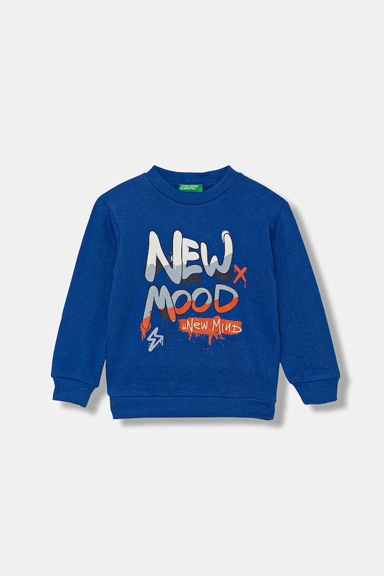 Dětská bavlněná mikina United Colors of Benetton bez kapuce modrá 3J68G10KN.P.seasonal