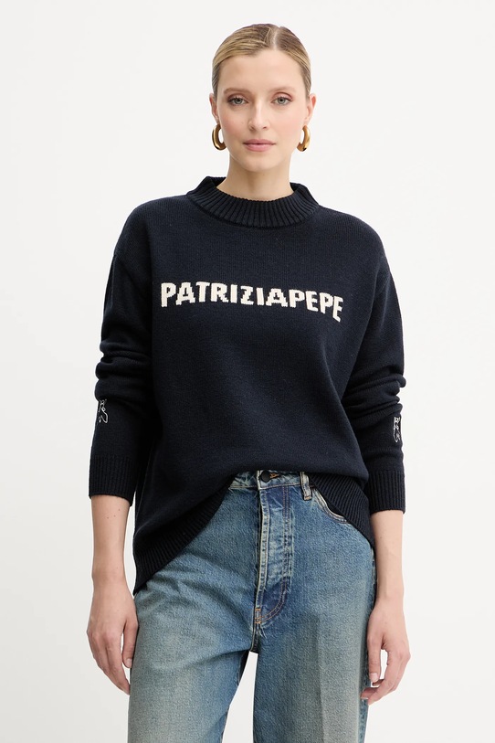 Patrizia Pepe sweter wełniany półgolf granatowy 8K0335.K282