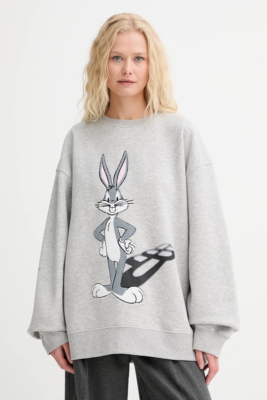 MUNTHE bluza bawełniana LAMI aplikacja szary 253111125363