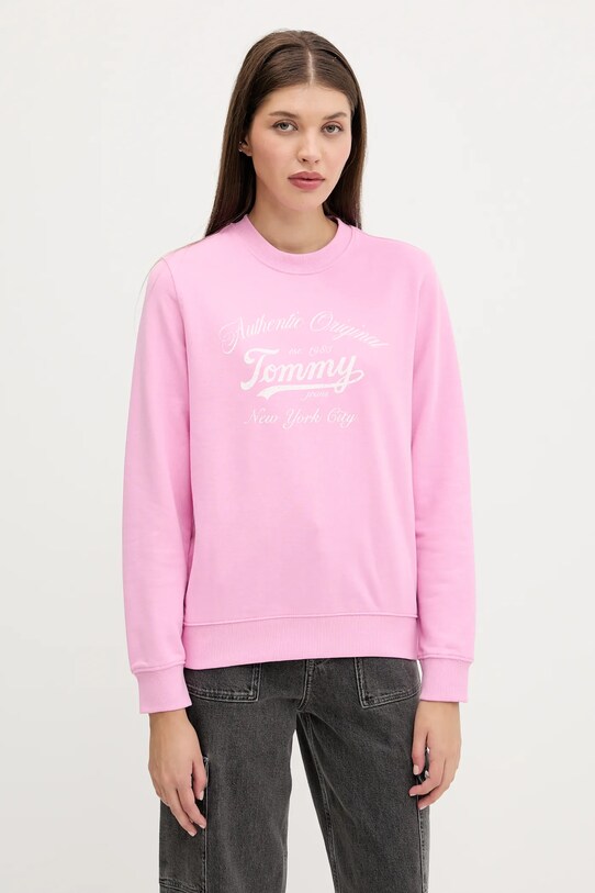 Tommy Jeans pamut melegítőfelső pamut rózsaszín DW0DW20942