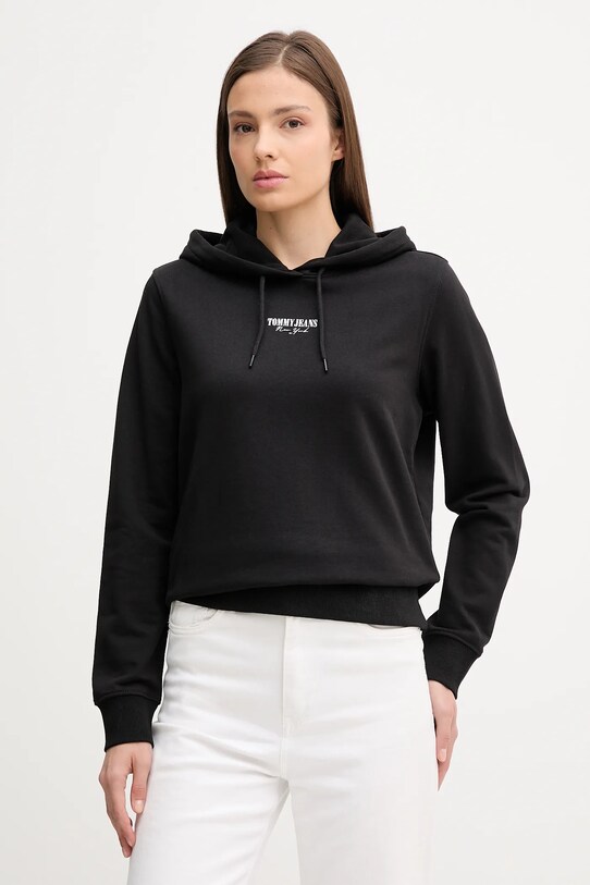 Бавовняна кофта Tommy Jeans з капюшоном чорний DW0DW20943