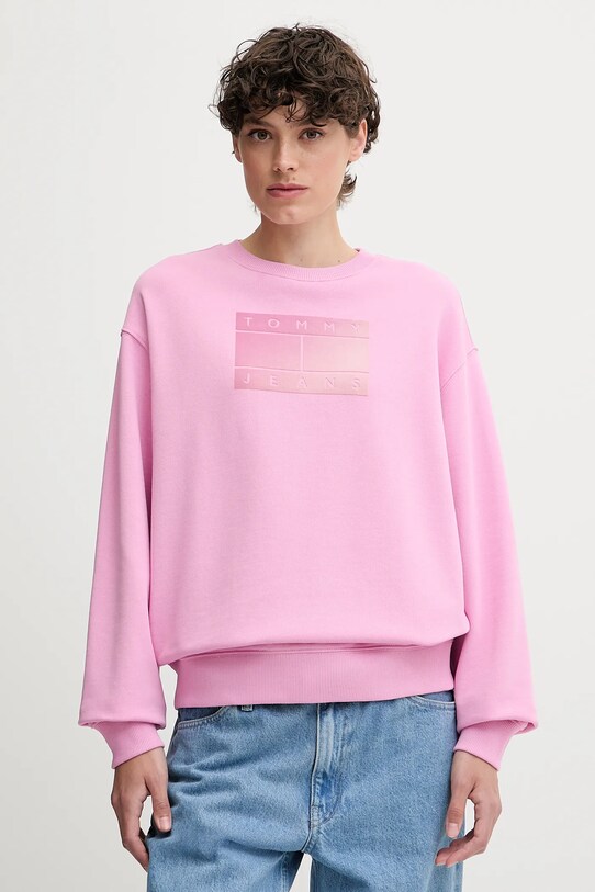Tommy Jeans pamut melegítőfelső mintás rózsaszín DW0DW21396