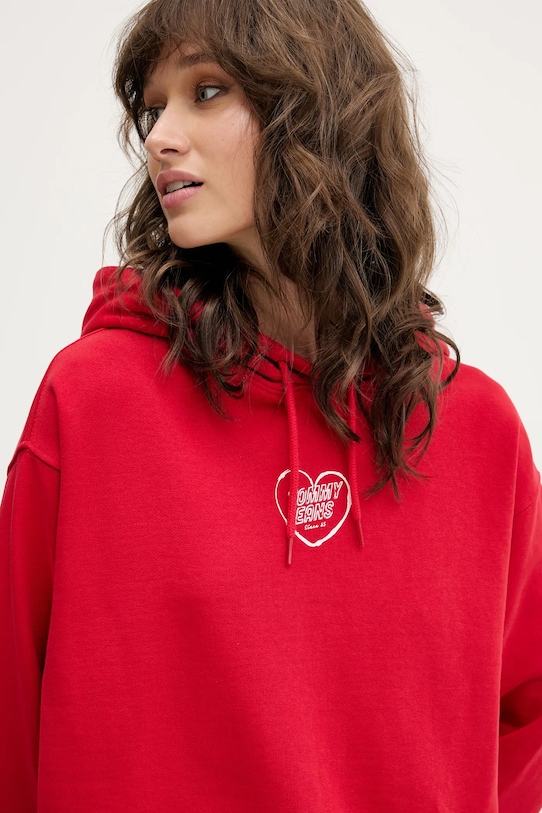 Памучен суичър Tommy Jeans червен DW0DW21408