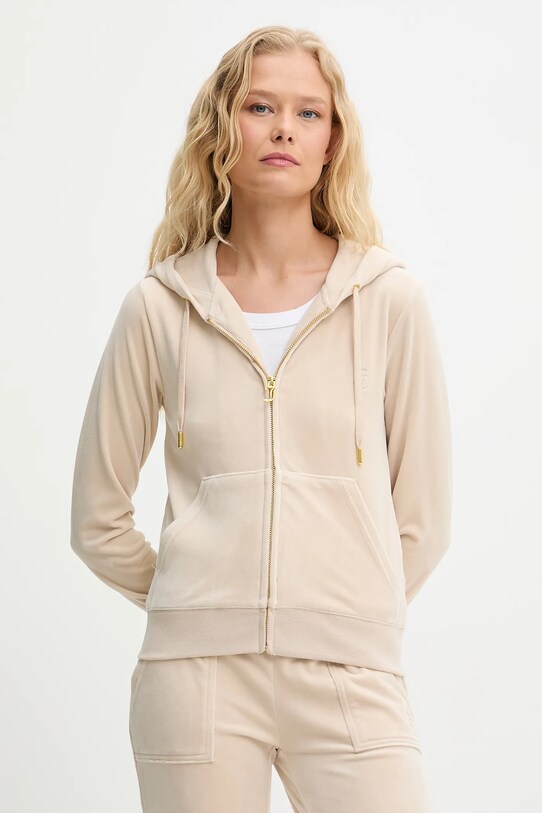Juicy Couture bluză ROBERTSON HOODIE imprimeu bej JCAP176G