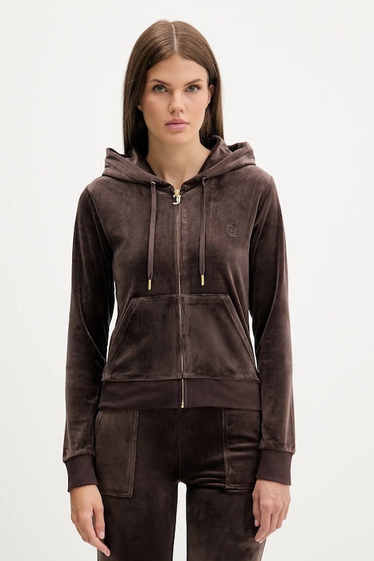 Juicy Couture bluza ROBERTSON HOODIE z elastanem brązowy JCAP176G