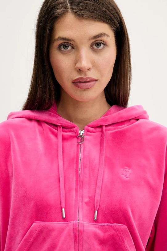 Juicy Couture bluza welurowa BRENDAL CROP OVERSIZED HOODIE różowy JCBAS225801