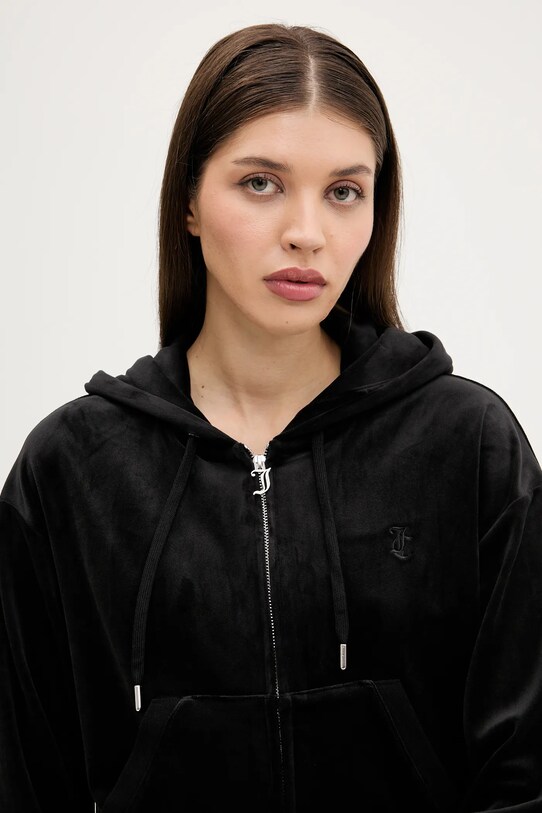 Juicy Couture velúr pulóver BRENDAL CROP OVERSIZED HOODIE fekete JCBAS225801