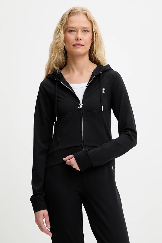 Juicy Couture bluză SINGLE JERSEY OLA HOODIE imprimeu negru JCWAS125310