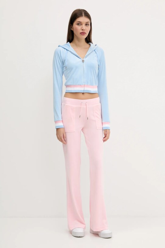 Juicy Couture bluză VELOUR CROPPED STRIPE HOODIE JCWAS225351 albastru AW25
