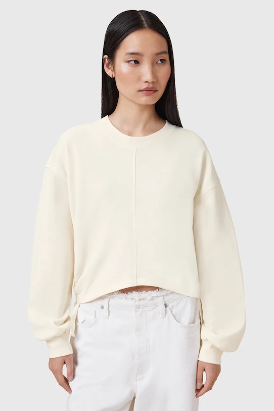 Bavlněná mikina AllSaints MIRA bez kapuce béžová W214JC