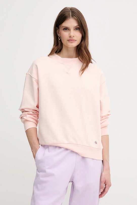 Bombažen pulover Calvin Klein Jeans Brez kapuce roza LV047B238G