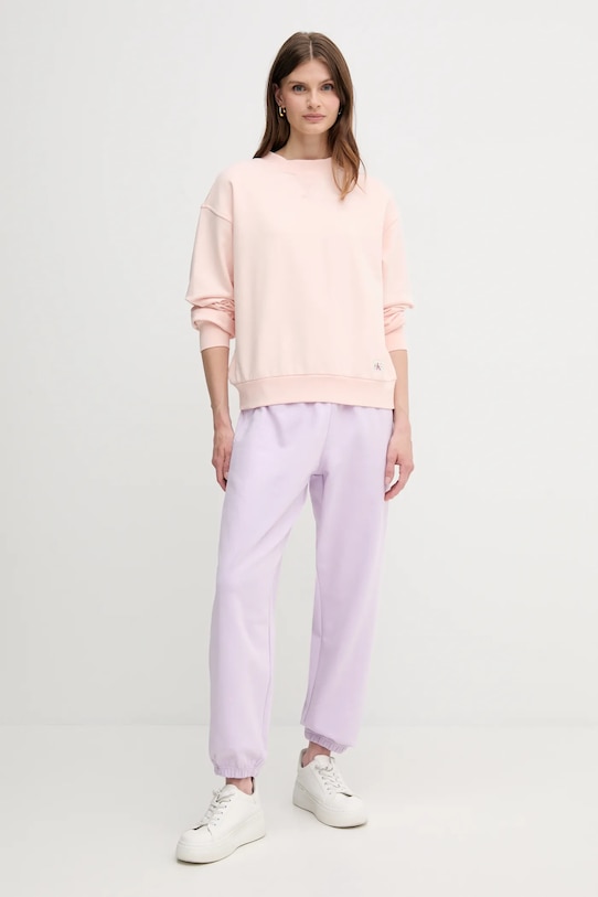 Bombažen pulover Calvin Klein Jeans LV047B238G roza AW25