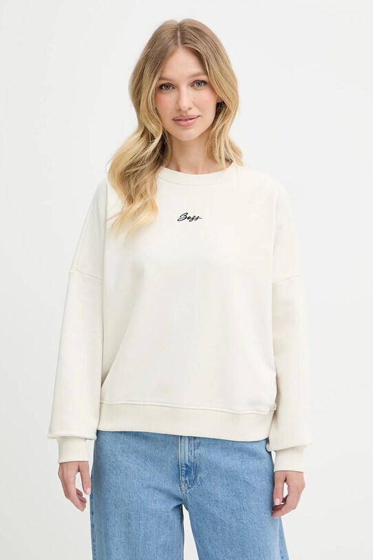 BOSS Orange bluza bawełniana aplikacja beżowy 50547974