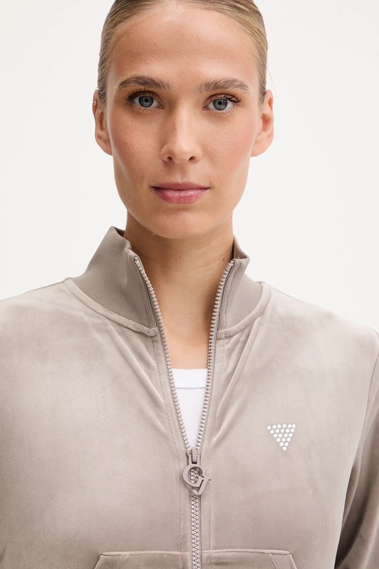 Velúrová mikina Guess COUTURE béžová V3BQ22.K0232