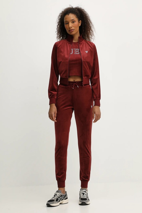 Guess bluza welurowa COUTURE V3BQ22.K0232 bordowy AW25