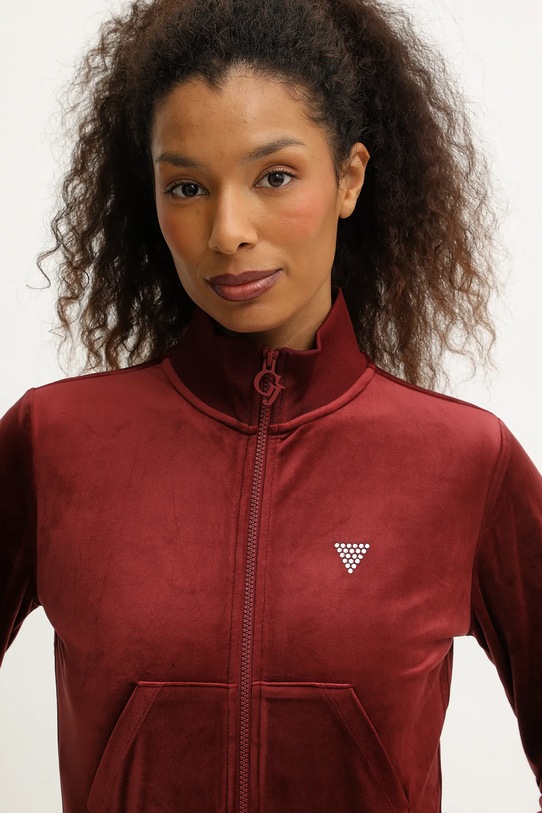 Guess bluza welurowa COUTURE bordowy V3BQ22.K0232