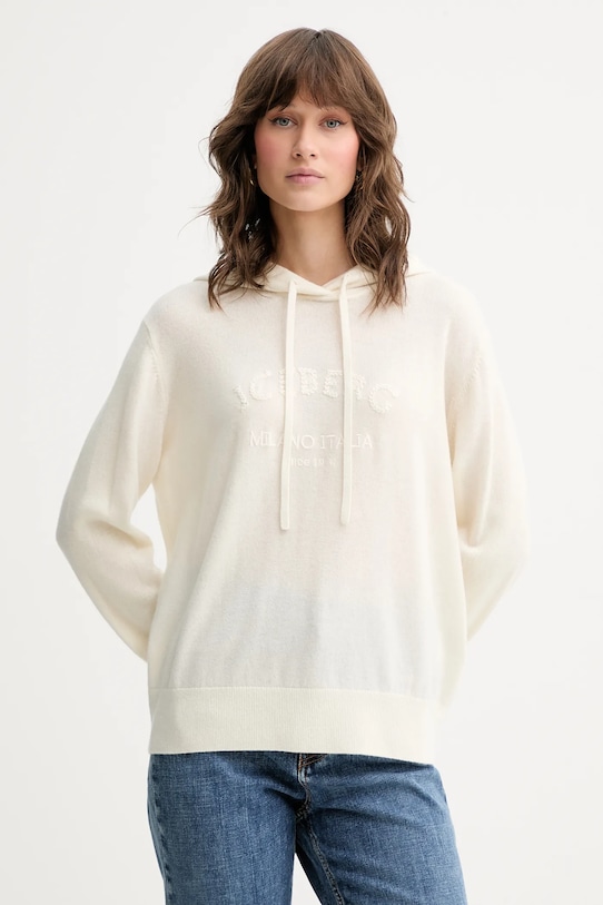 Iceberg bluză din lana uni bej A020.9003