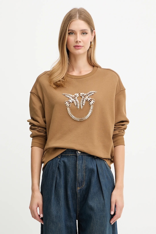 Pinko bluza bawełniana aplikacja brązowy 100534.A2RO