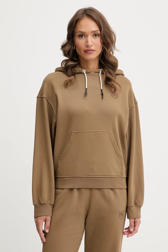 Bombažen pulover Pinko S kapuco rjava 105507.A2RB