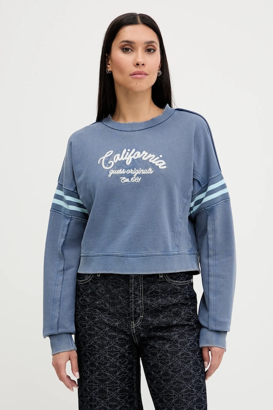 Bavlněná mikina Guess Originals bez kapuce modrá W5YQ24.K68I4